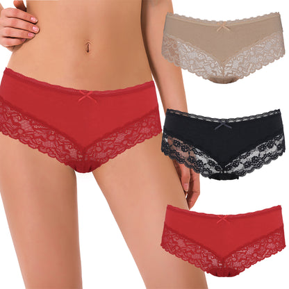 Women's Cotton Boyshorts Hipster Underwear Lace Trim Panties