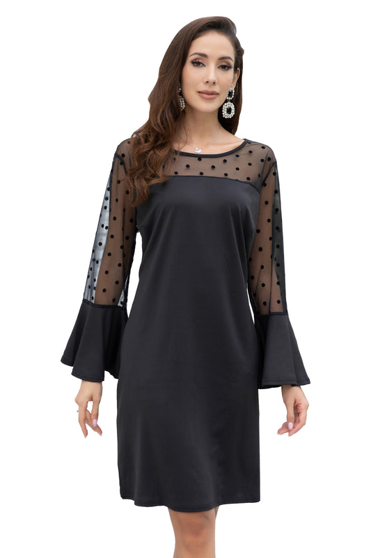 Women Plus Size Polka Dot Mesh Sheer Stretchy Bodycon Dress