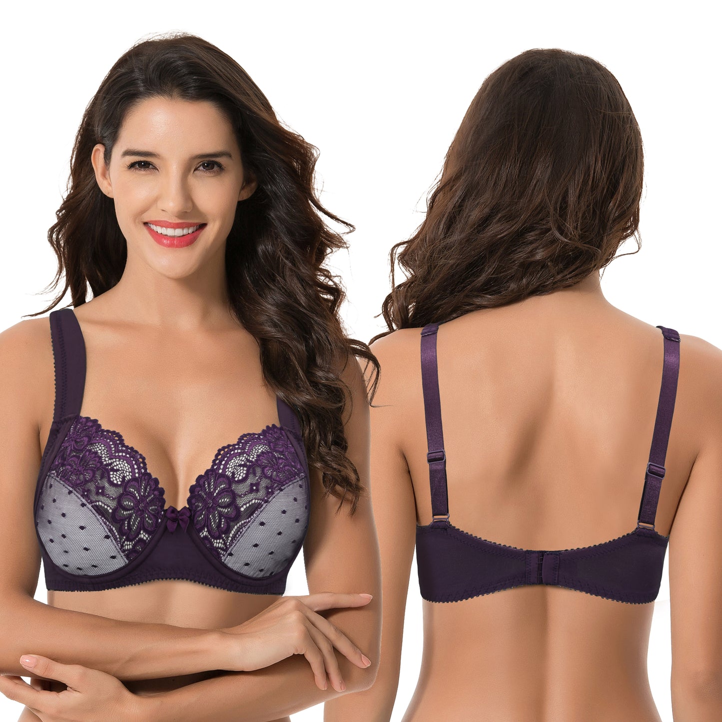 Women's Plus Size Unlined Underwire Lace Bra with Cushion Straps