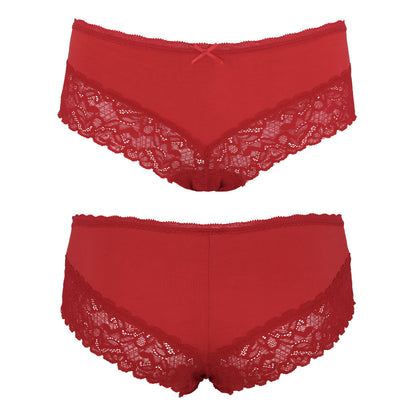 Women's Cotton Boyshorts Hipster Underwear Lace Trim Panties
