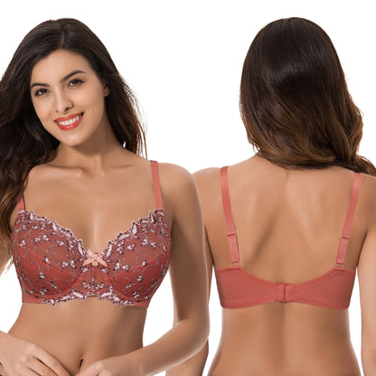 Women's Lightly Padded Underwire Embroidery Lace Bra