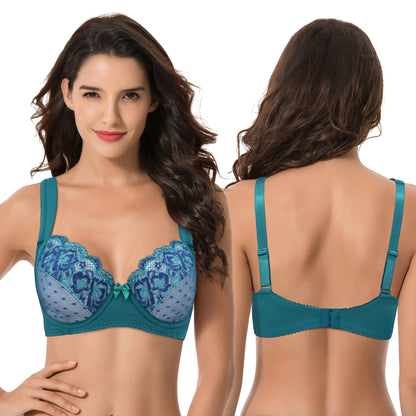 Women's Plus Size Unlined Underwire Lace Bra with Cushion Straps