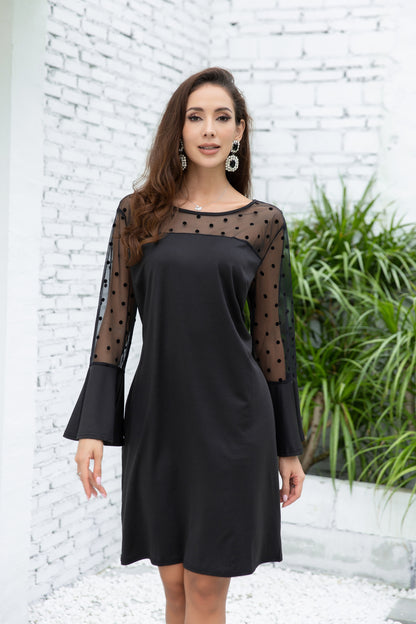 Women Plus Size Polka Dot Mesh Sheer Stretchy Bodycon Dress