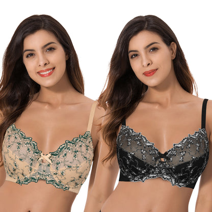 Women's Lightly Padded Underwire Embroidery Lace Bra