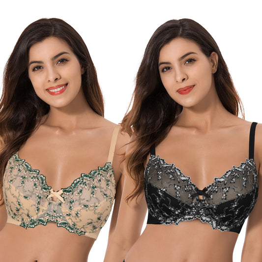 Women's Lightly Padded Underwire Embroidery Lace Bra