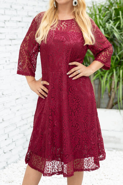 Women's Plus Size Floral Lace 3/4 Sleeve Round Neck Dress