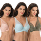Women's Plus Size Minimizer Unlined Underwire Full Coverage Bra-3PK-GREEN,PINK,LT BLUE