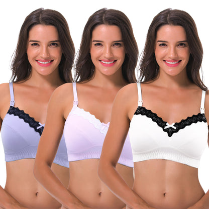 Women's Nursing Plus Size Wirefree Unlined Maternity Lace Trim Bra