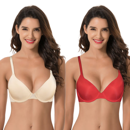 Women's Plus Size Full Coverage Padded Underwire Bra-2PK-NUDE,RED
