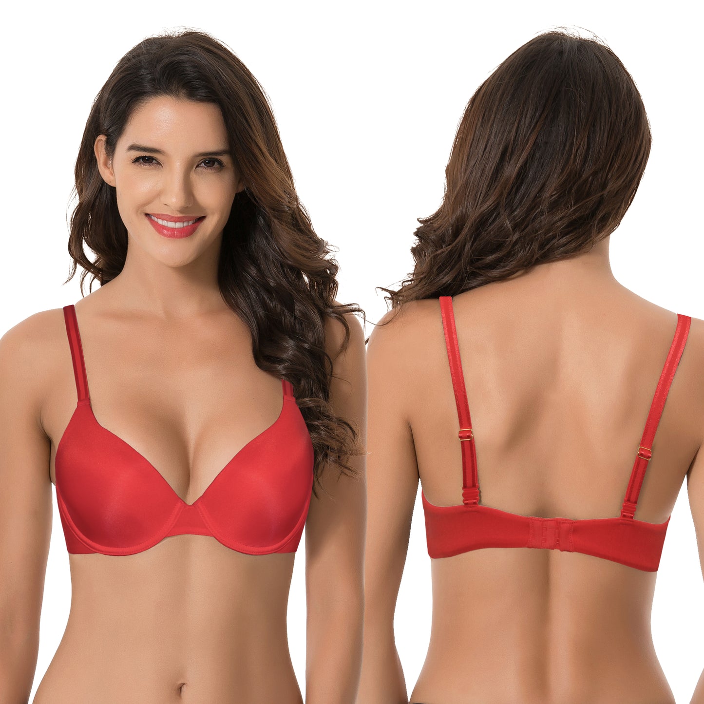 Women's Plus Size Full Coverage Padded Underwire Bra-2PK-NUDE,RED