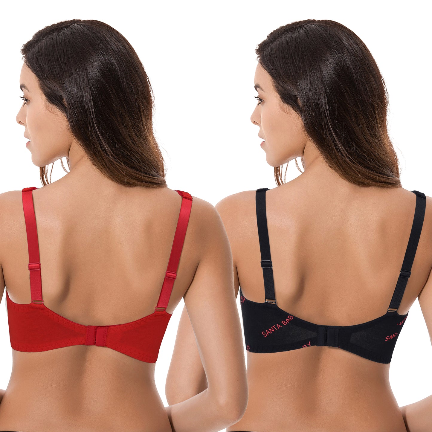 Women's Unlined Plus Size Comfort Cotton Underwire Bra-Black/Red,Red