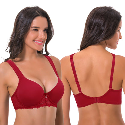 Women's Lightly Padded Underwire Lace Bra with Padded Shoulder Straps