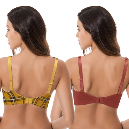 Women’s Unlined Plus Size Comfort Cotton Underwire Bra-Yellow/Black,Rust