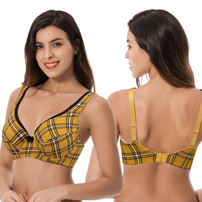 Women’s Unlined Plus Size Comfort Cotton Underwire Bra-Yellow/Black,Rust