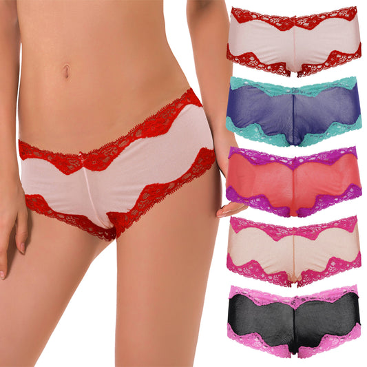 Pack of 5 Sexy Sheer Lace Tanga Hipster Bikini Panties