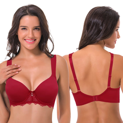 Women's Lightly Padded Underwire Lace Bra with Padded Shoulder Straps