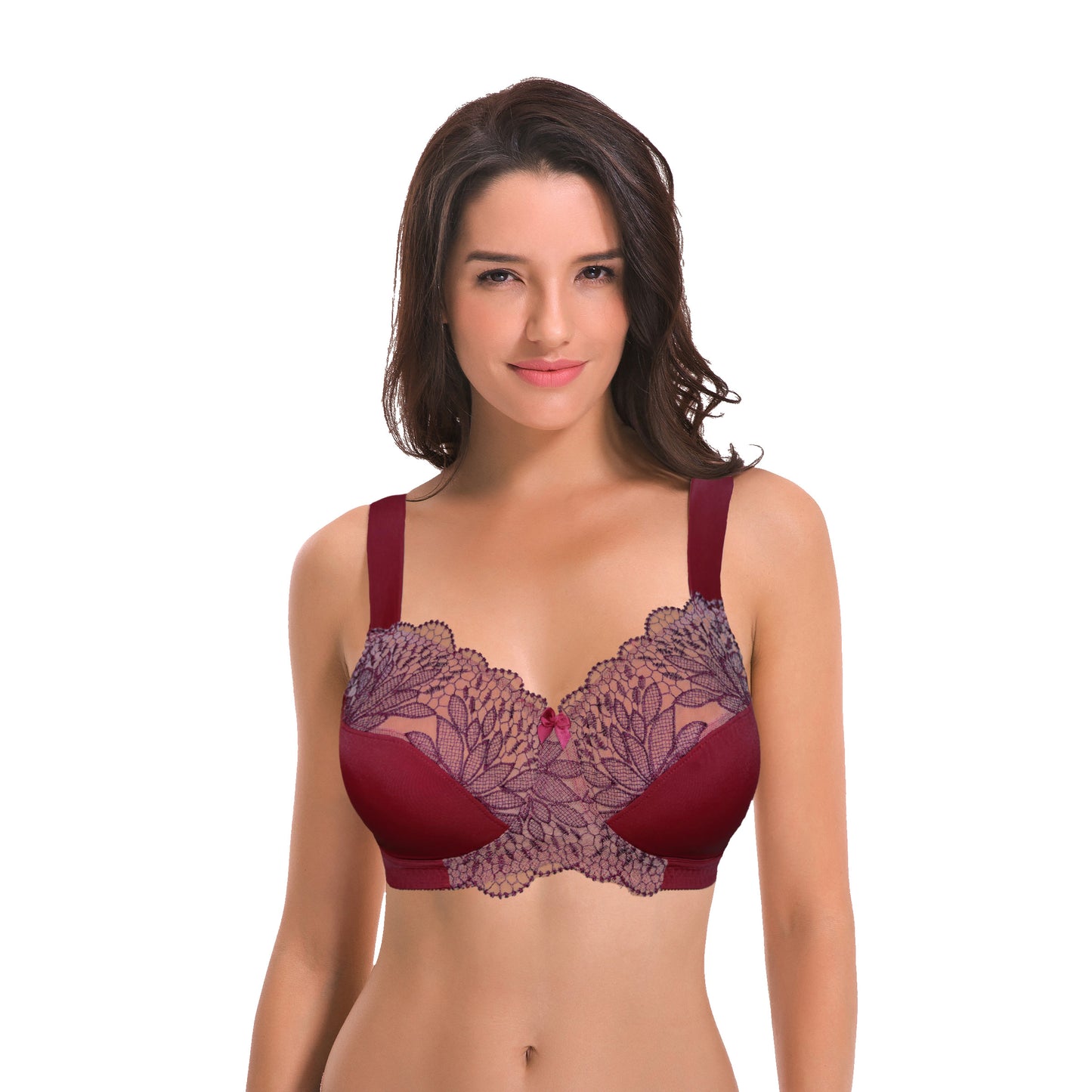 Plus Size Unlined Minimizer Wire Free Bra with Embroidery Lace-3Pack