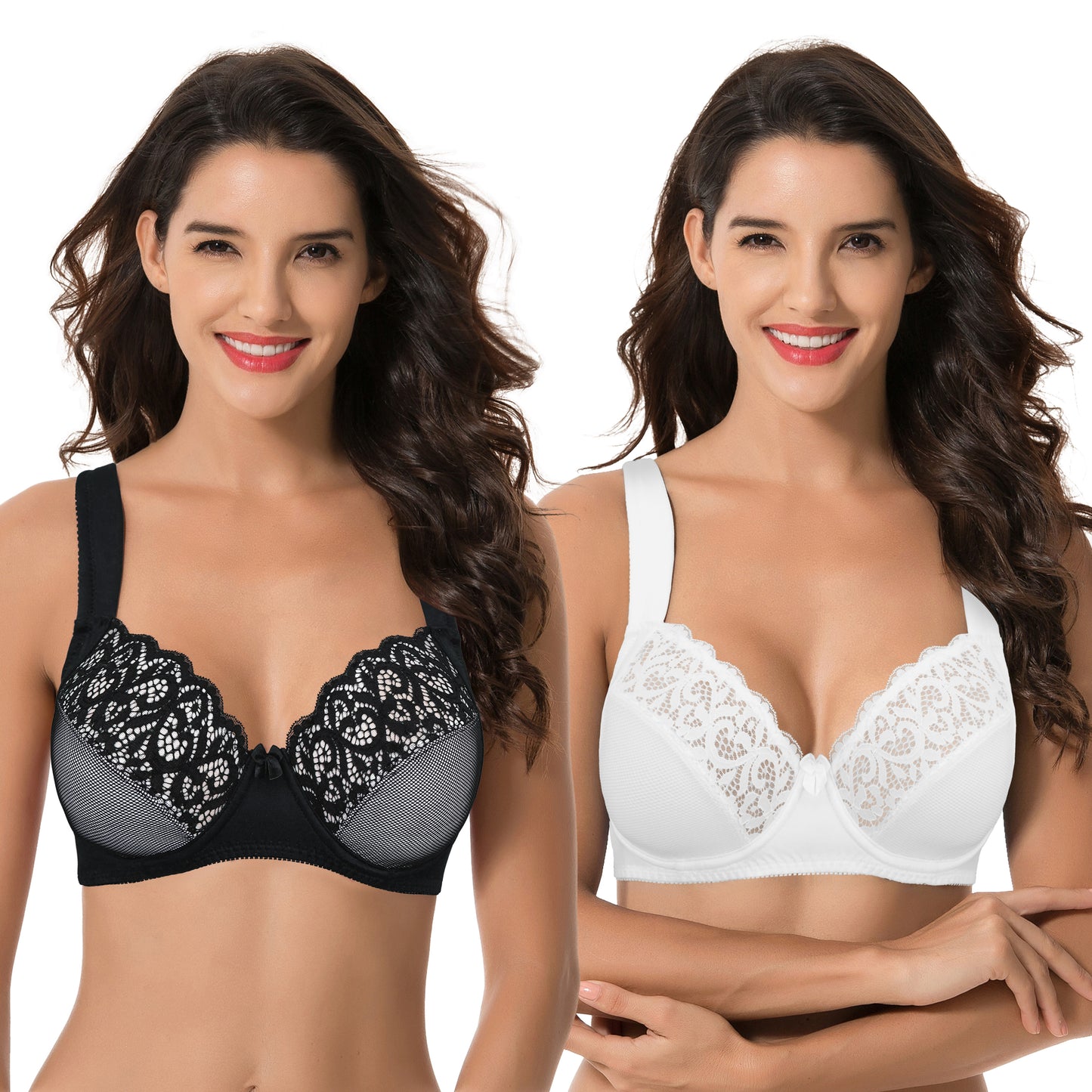 Women's Plus Size Unlined Underwire Lace Bra with Cushion Straps