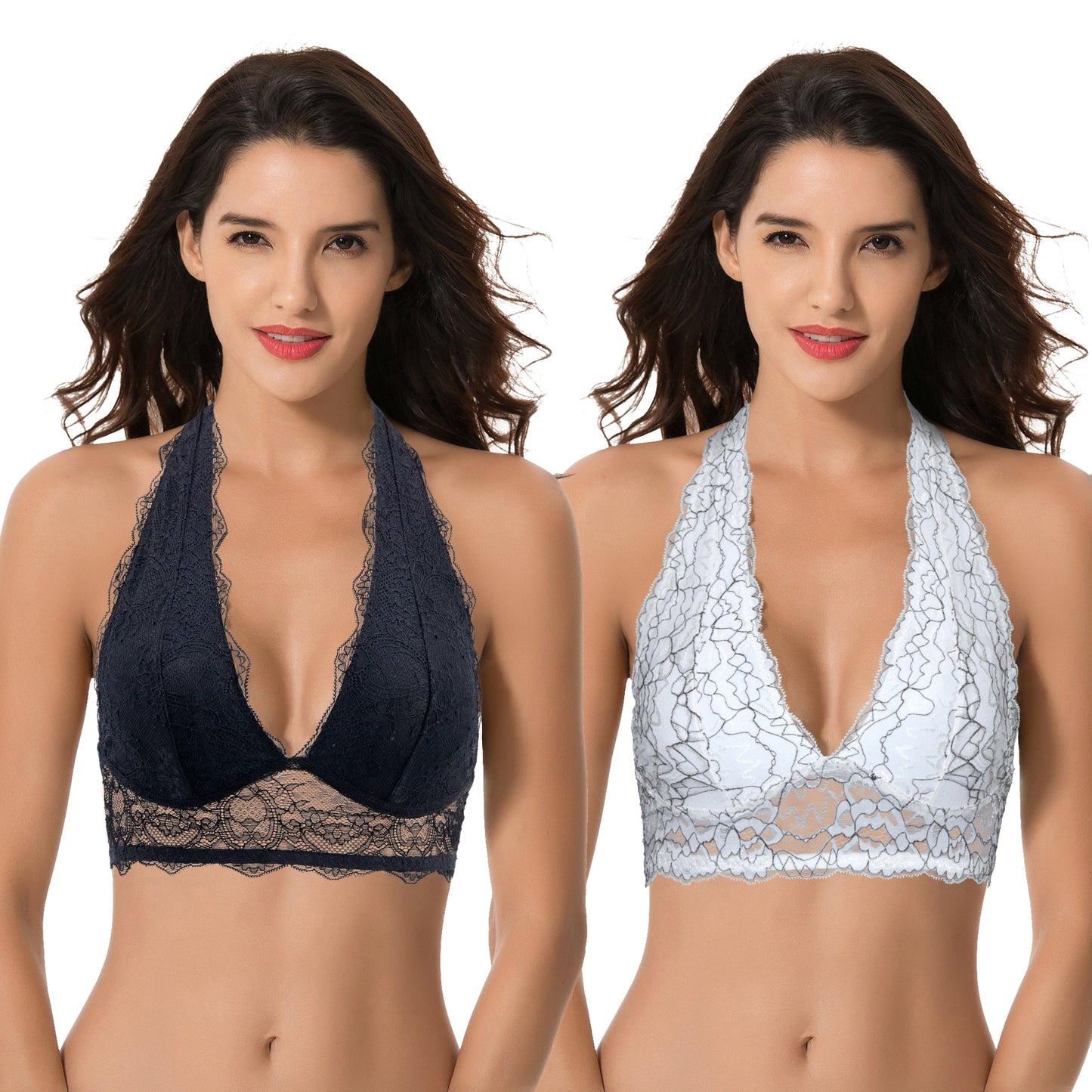 Plus Size Plunge Unlined Bralette with Floral Lace