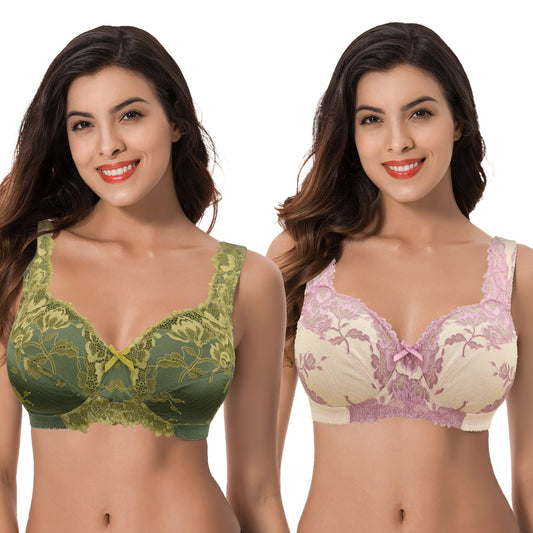 Women's Plus Size Minimizer Unlined Wirefree Lace Full Coverage Bras