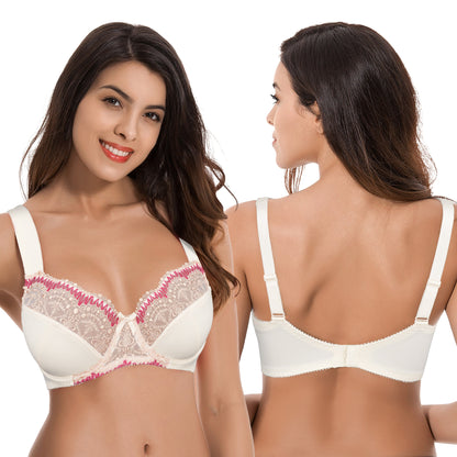 Plus Size Minimizer Underwire Bra With Lace Embroidery