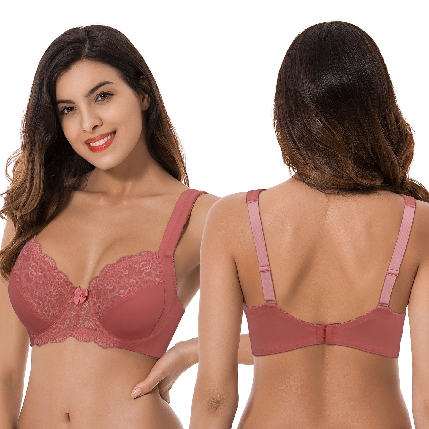 Women's Plus Size Unlined Underwire Lace Bra with Cushion Straps