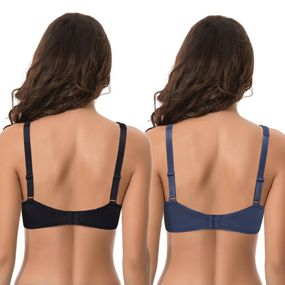 Women's Plus Size Unlined Underwire Lace Bra with Cushion Straps-Blue,Black
