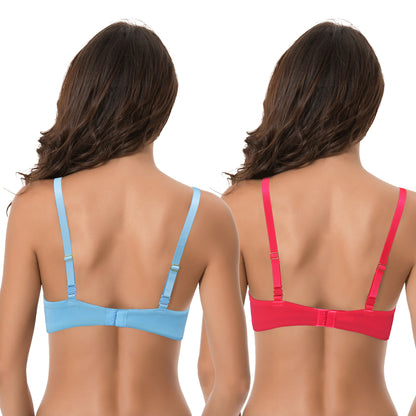 Women's Light Lift Underwire Convertible Add 1 Cup Push Up Tshirt Bra-2PK-Blue,Coral
