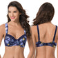 Women's Plus Size Underwired Unlined Balconette Cotton Bra-3Pack-Navy Print,Navy,Yellow