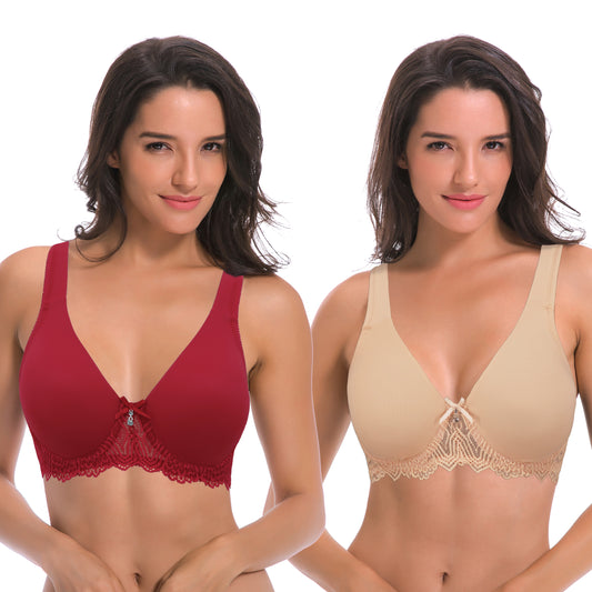 Shop Generic Bras for Women Big Minimizer Bras Large Size Lace bra Women  Unlined Full Cup Big Cup Thin Wireless Adjusted_straps Soutien Gorge(#Wine  Red) Online