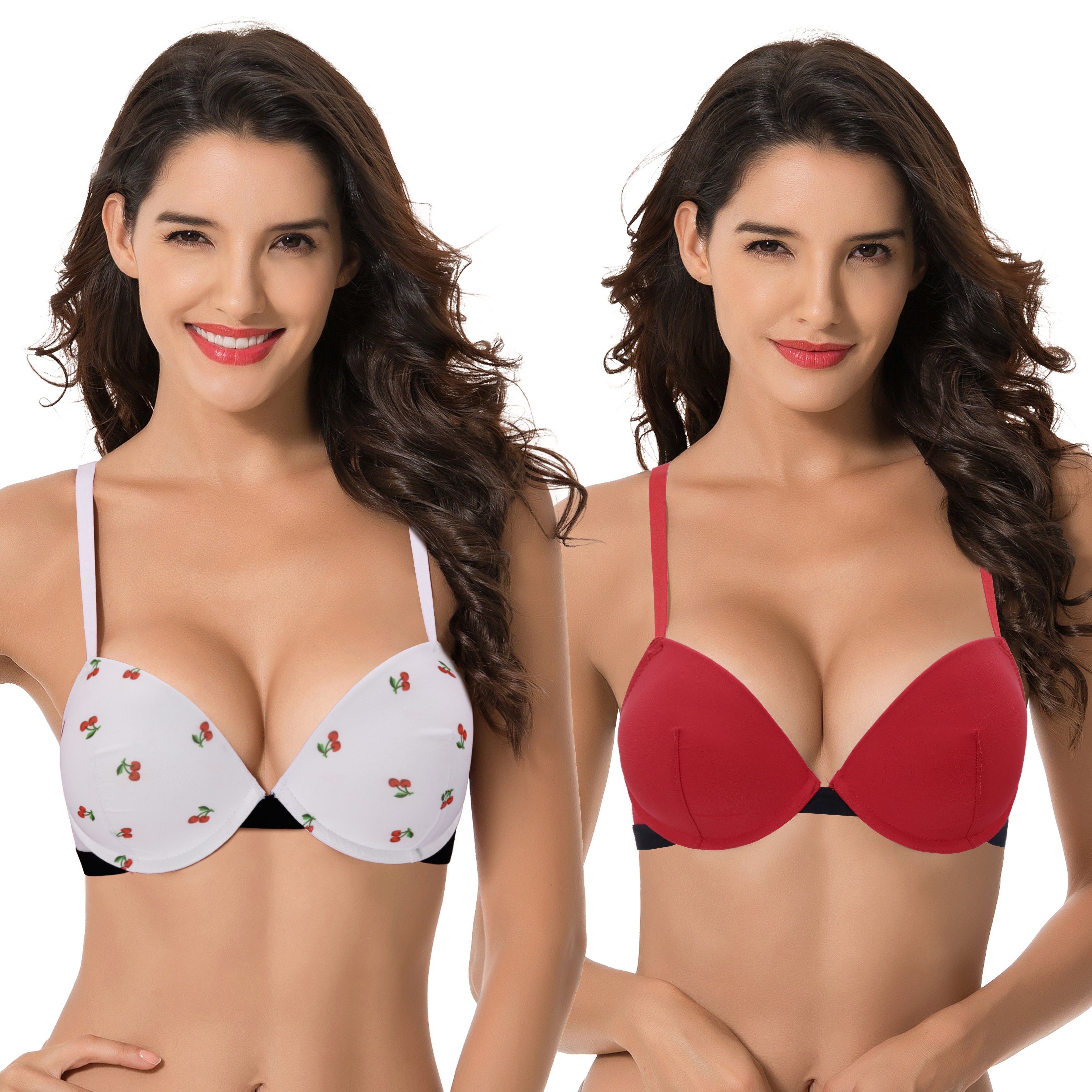 Curve Muse Womens Plus Size Add 1 And A Half Cup Push Up Underwire Bras 2pk White Printburgundy 8997