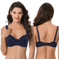 Women's Plus Size Underwired Unlined Balconette Cotton Bra-3Pack-Navy Print,Navy,Yellow