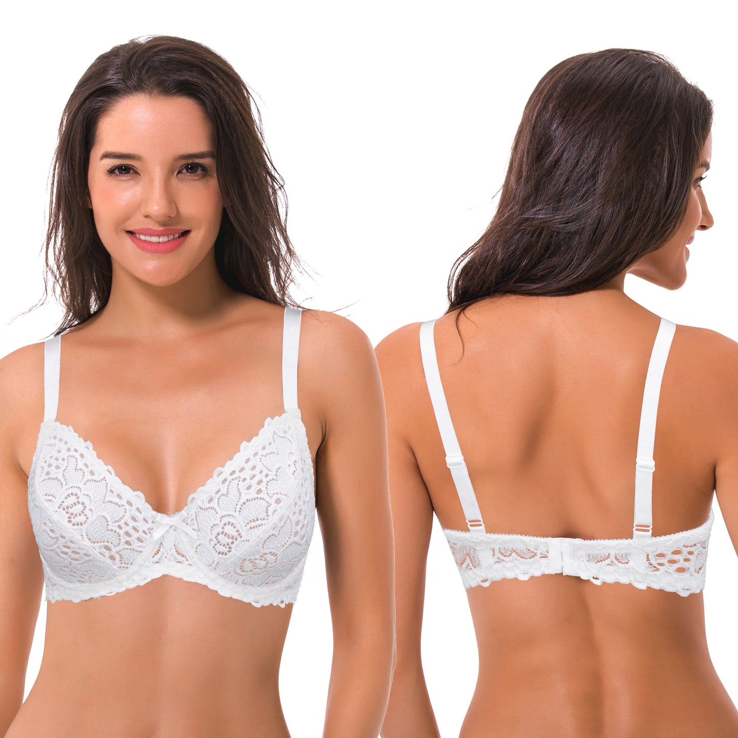 Semi-Sheer Balconette Underwire Lace Bra and Scalloped Hems (2 Pack)