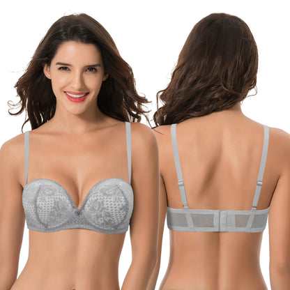 Women's Plus Size Add 1+ Cup Push Up Perfect Shape Underwire Lace Bra-2PK-Black,Light Gray