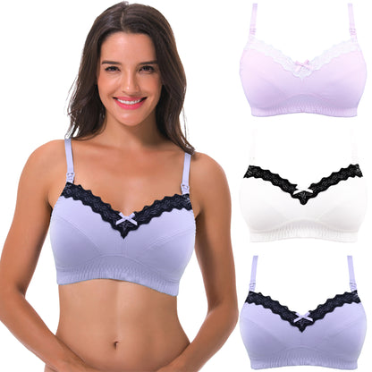 Women's Nursing Plus Size Wirefree Unlined Maternity Lace Trim Bra