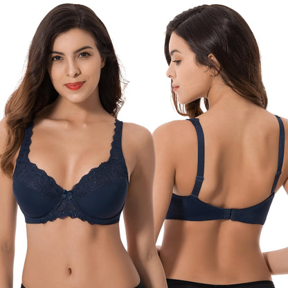 Plus Size Minimizer Underwire Unlined Bra with Embroidery Lace