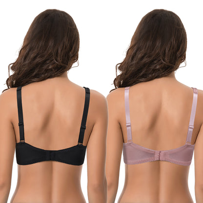 Women's Plus Size Unlined Underwire Lace Bra with Cushion Straps-Black,Mauve