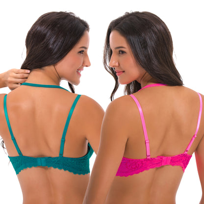 Women's Lightly Padded Underwire Plunge Bra With High Neck Lace