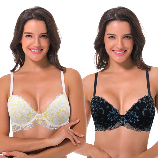 Women's Underwire Plus Size Push Up Add 1 and a Half Cup Lace Bras