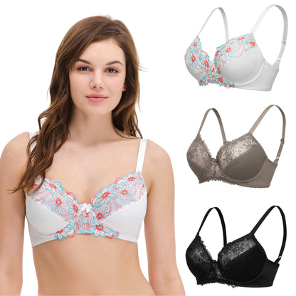 Plus Size Minimizer Underwire Unlined Bras with Embroidery Lace