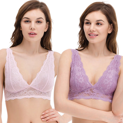 Plus Size Plunge Unlined Bralette with Floral Lace