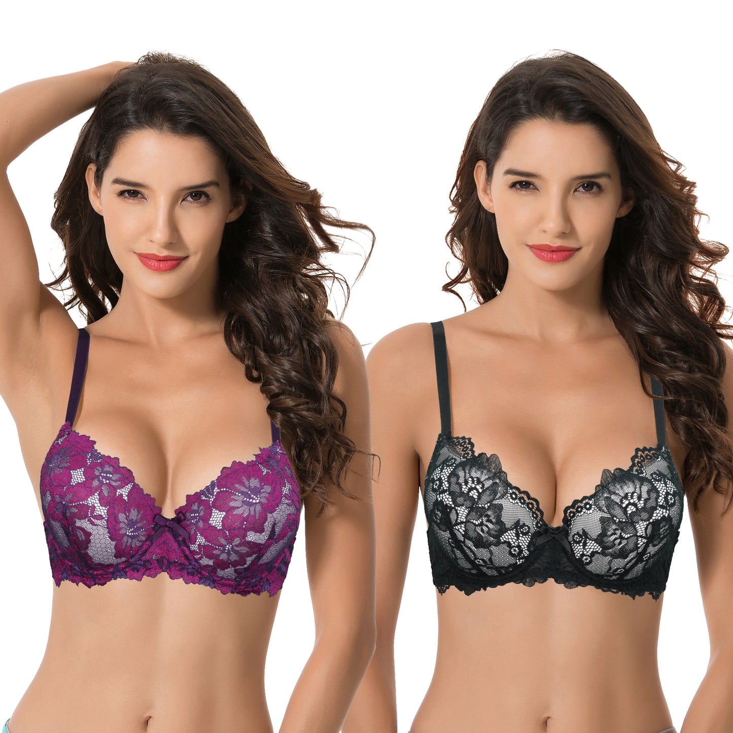 Women's Plus Size Push Up Add 1 Cup Underwire Perfect Shape Lace Bras