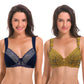 Women's Plus Size Unlined Underwire Lace Bra with Cushion Straps-2PK