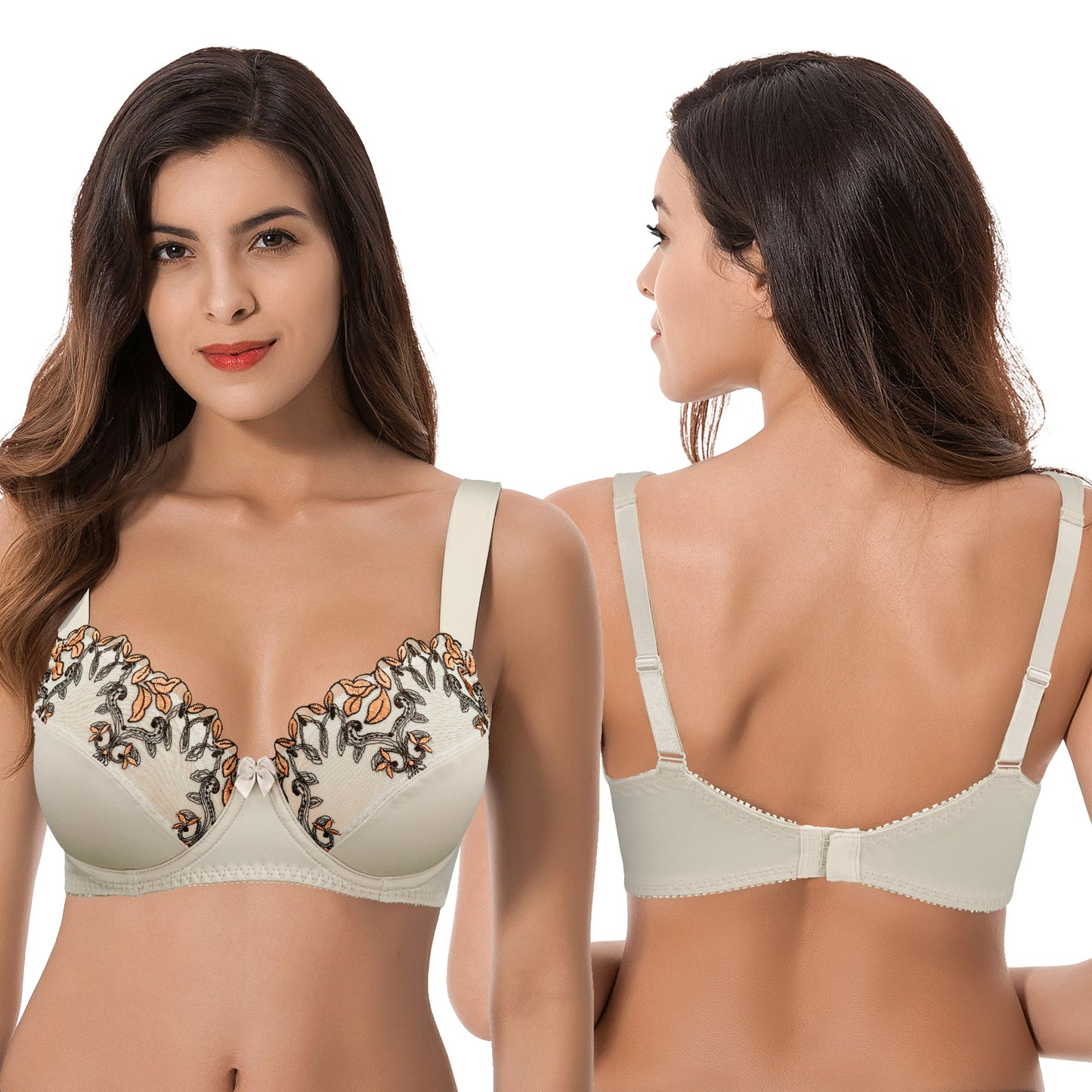 Women Plus Size Minimizer Underwire Unlined Bra with Embroidery Lace