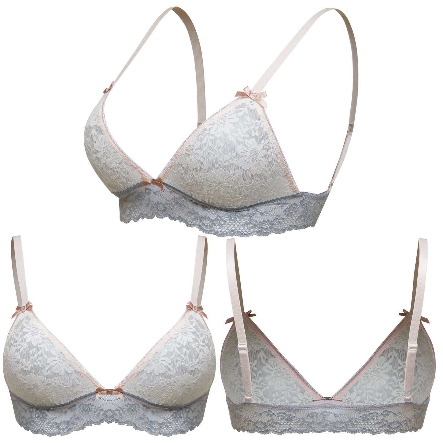 Women's Lace Plunge Unlined Wirefree Bralette with Thin Adjustable Straps Unpadded