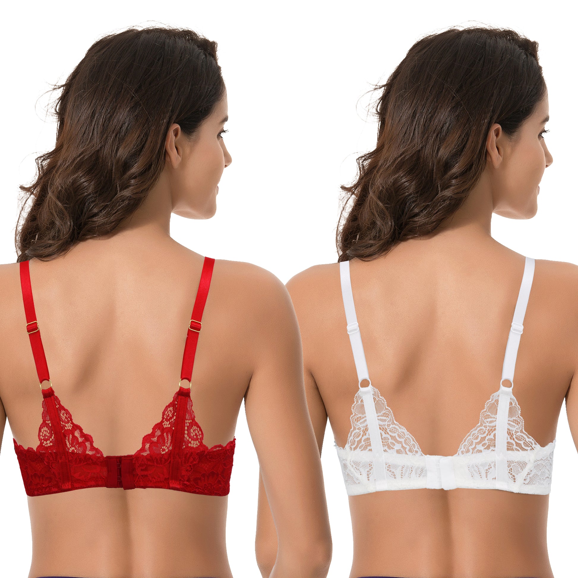 Curve Muse Women's Plus Size Push Up Add 1 Cup Underwire Perfect Shape  Tshirt Bra-2PK-WHITE,RED