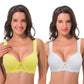 Women's Lightly Padded Underwire Lace Bra with Padded Shoulder Straps-2PK-WHITE,LIGHT YELLOW