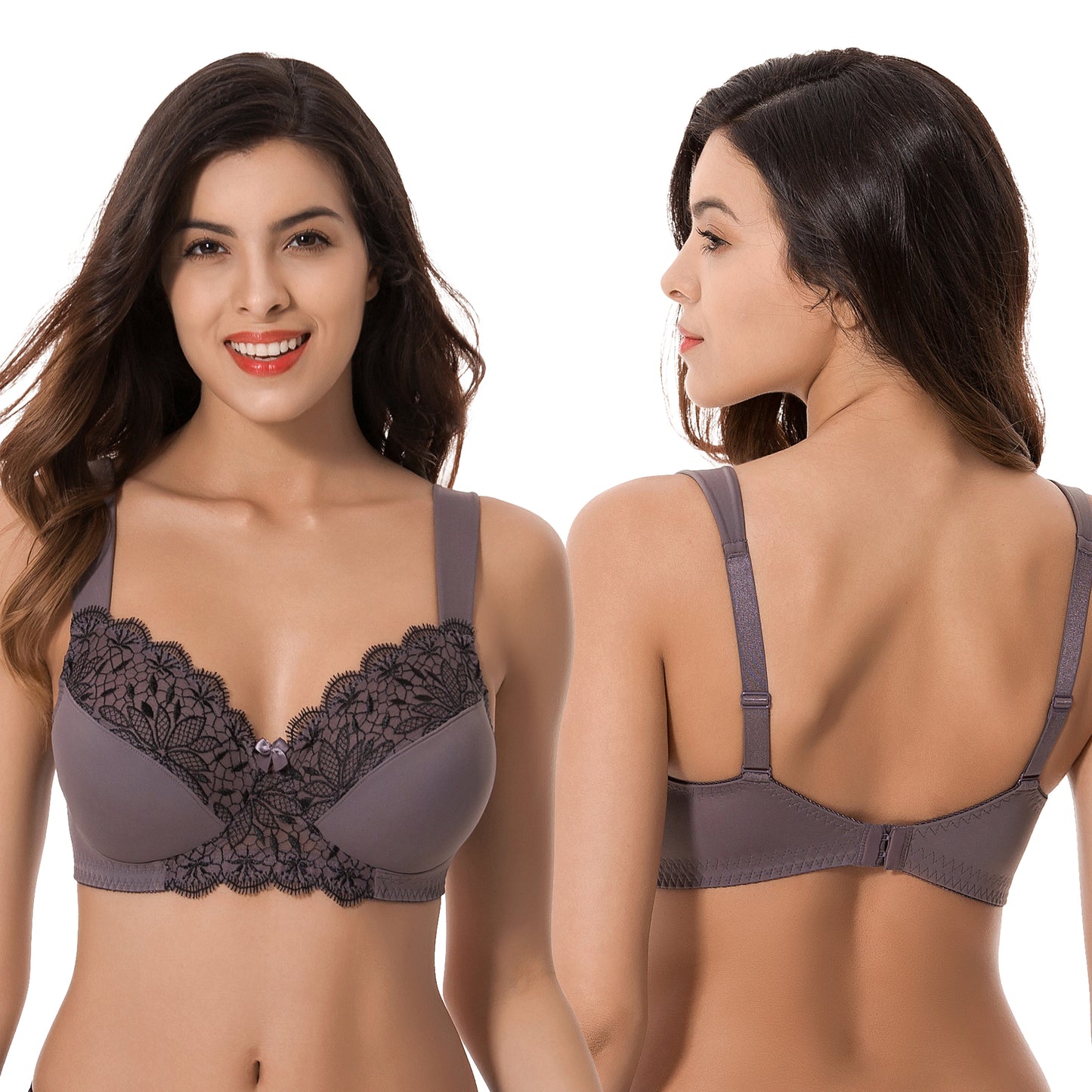 Plus Size Unlined Minimizer Wirefree Bras with Embroidery Lace-3Pack