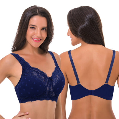 Women's Plus Size Minimizer Lace Full Coverage Unlined Wireless Bra