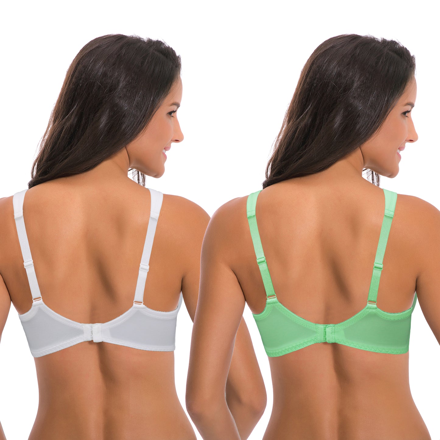Women's Plus Size Unlined Underwire Lace Bra with Cushion Straps-2PK-WHITE,GREEN